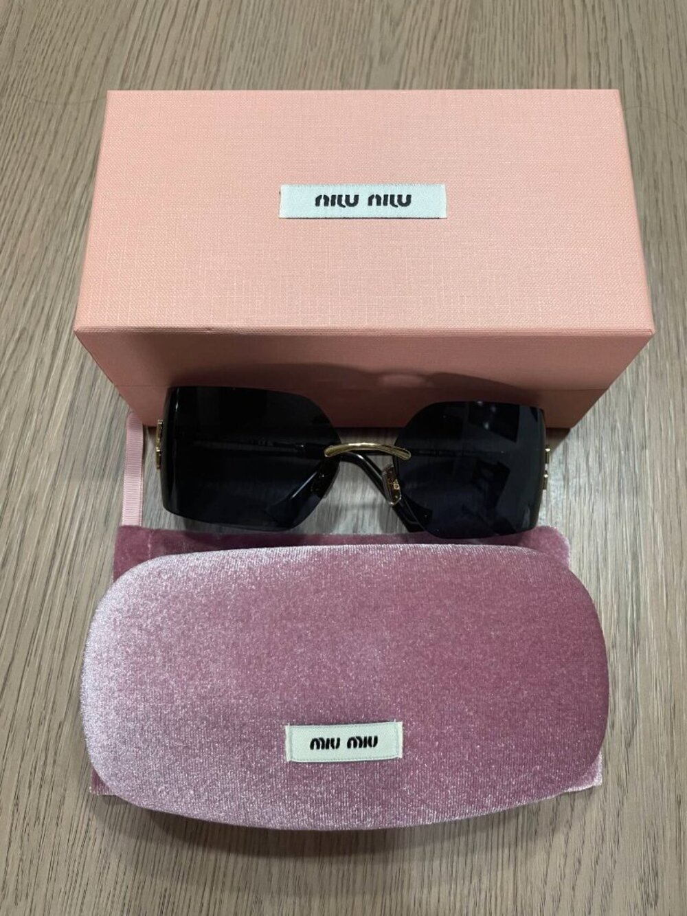 Miu Miu MU54YS Shield Sunglasses Gold Black
